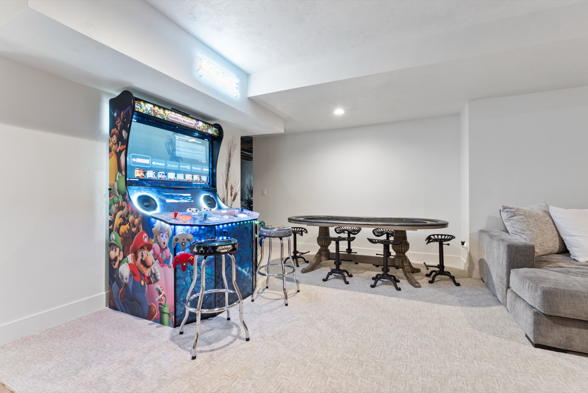 Game room with multicade arcade and poker table